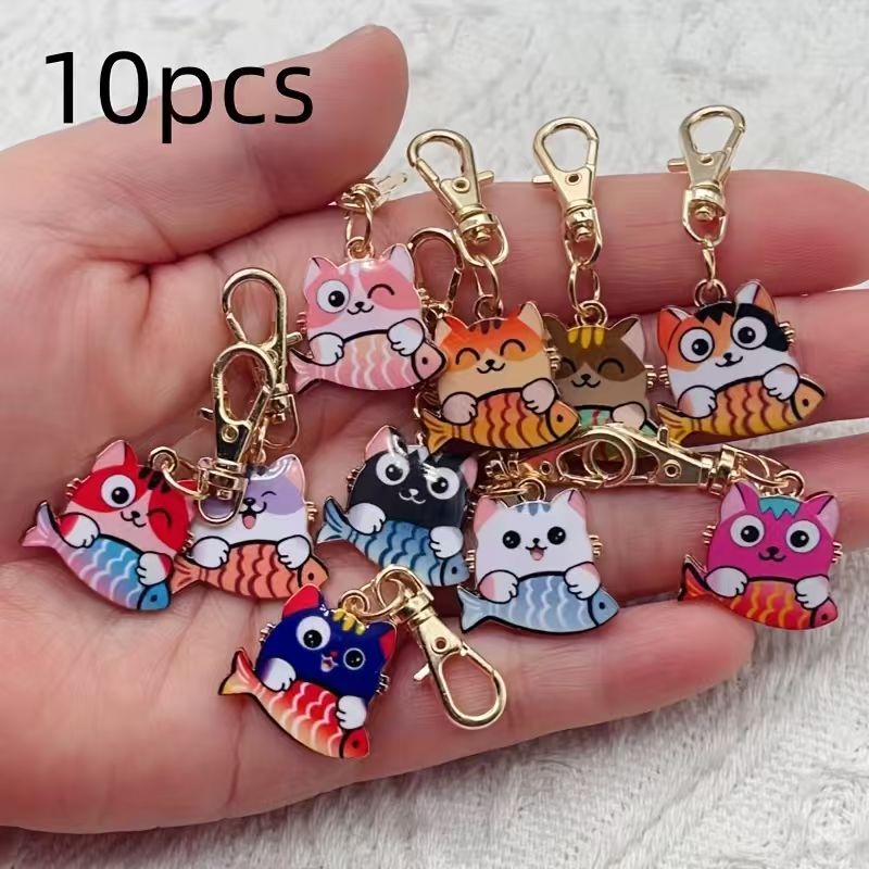 Wallets - 10 adet alaşımlı baskılı kedi anahtarlık,
